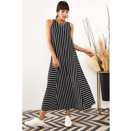 Olalook Women's Black Striped Long Loose Dress Slike