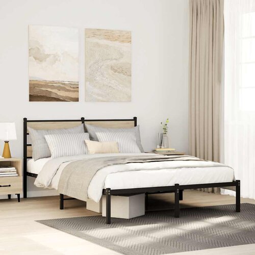 vidaXL Kovinski posteljni okvir brez vzmetnice sonoma hrast 140x190 cm Cene