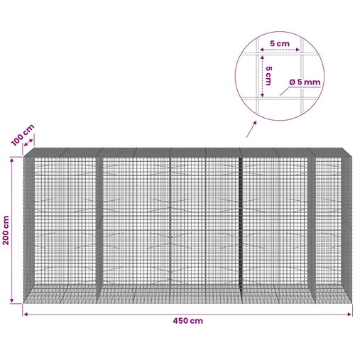  Gabion s 5 mm žicom i mrežom 5x5 cm 450x100x200 cm Slike
