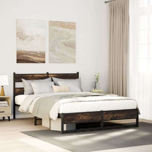 Metalni Kovinski posteljni okvir brez vzmetnice dimljen hrast 150x200cm, (21611009) Slike