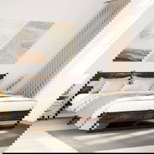 Metalni okvir kreveta bez madraca boja hrasta 150 x 200 cm Slike