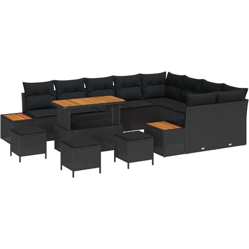 vidaXL 13-dijelni vrtni sofa set s jastučićima crni poliratan akacija, 4-dijelni vrtni pribor za ručavanje s jastučićima crni poliratan akacija Cijene