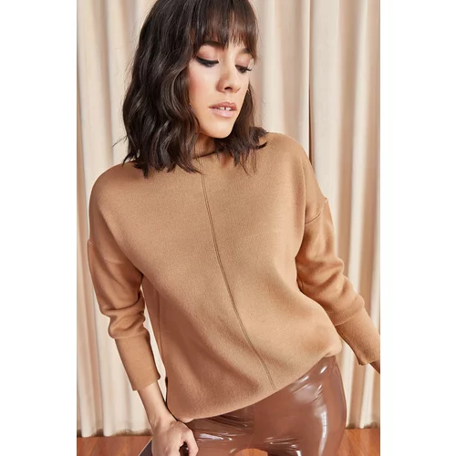 Olalook Women's Brown Milky Collar Thick Knitwear Sweater
