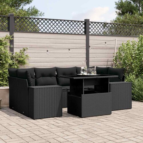  7-dijelni set vrtnih sofa od poliratana s jastucima crni Crna 100 x 55 x 73 cm Slike