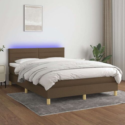  Box spring postelja z vzmetnico LED temno rjava 140x200cm blago, (20727259) Slike