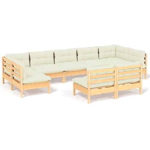 Maison Chic Seti vrtnega pohi&amp;scaron;tva - Vrtna garnitura - Vrtni pohi&amp;scaron;tvo set 9-delna s krem blazinami trdna borovina, (21800494) Slike