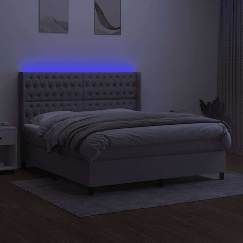  Box spring s madracem LED svjetlosivi 180x200 cm tkanina Slike