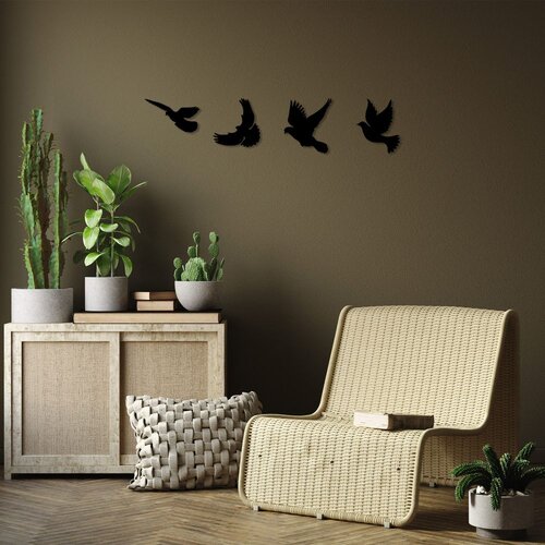 Wallity Set zidnih dekoracija Pigeons-293, 13x22cm to 19x22cm, 1mm, 4 komada, Crna Slike