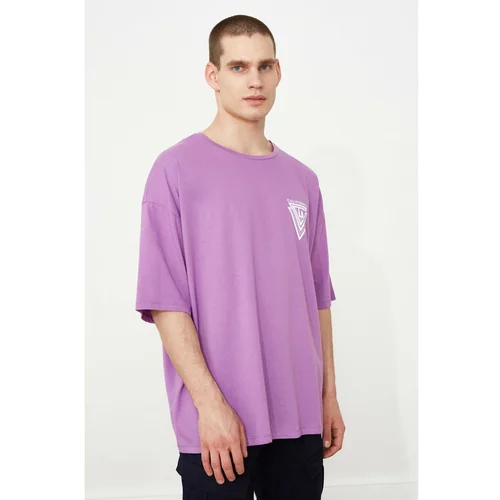 Trendyol Purple Men's Oversize Short Sleeve Printed T-Shirt
