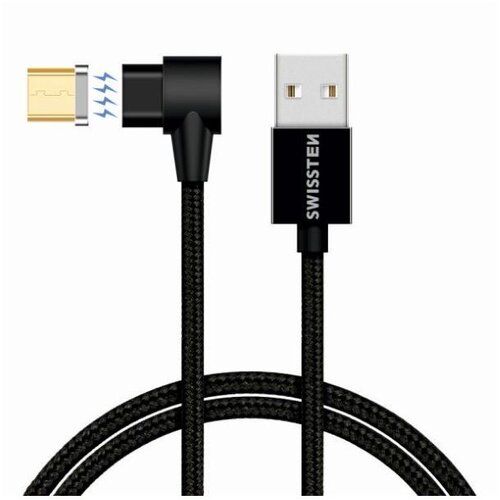 Swissten kabel USB/microUSB, Arcade, magnetski, platneni, 1.2m, 3A, crni Cijene