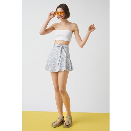 Koton Black and white Geometric Patterned Pleated Mini Skirt Slike