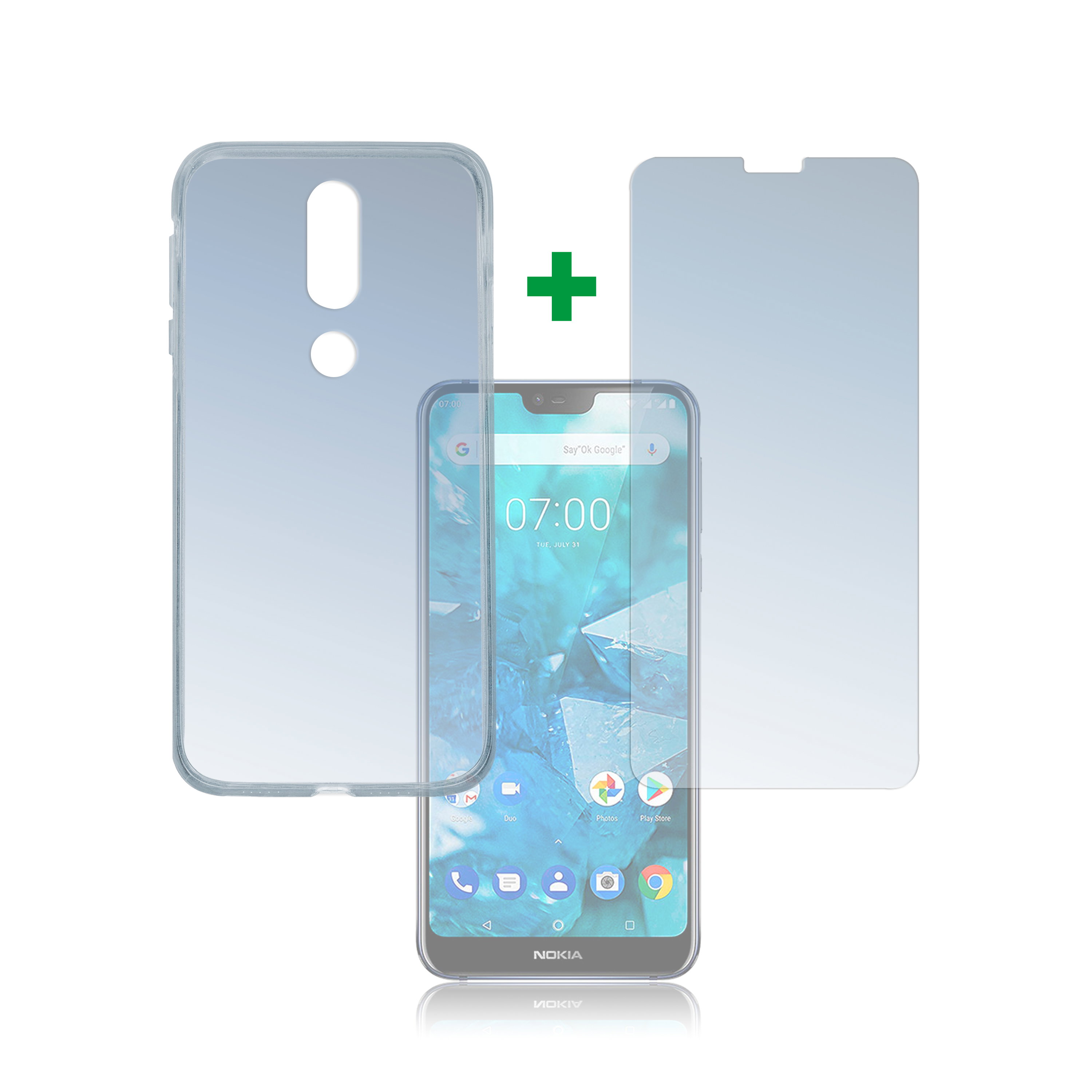 NOBRAND 4smarts 360&deg; za&scaron;čita s kaljenim steklom in silikonskim etuijem za Nokia 7.1 - prozoren Cene