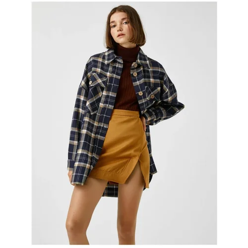 Koton Pocket Plaid Jacket Button Detailed
