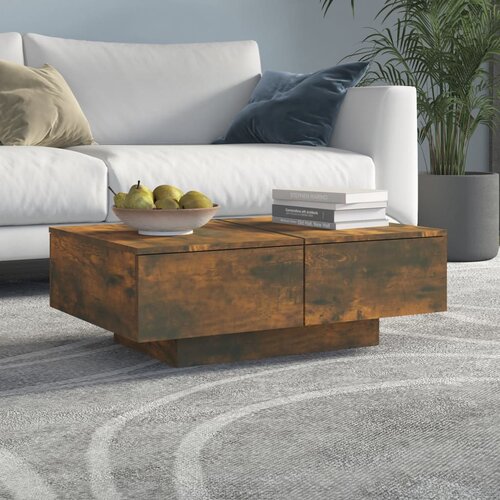 VidaXL Klubska mizica dimljeni hrast 90x60x31 cm konstruiran les Slike