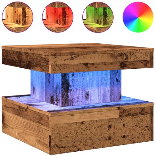 Maison Chic Klubska mizica - kavna mizica - Nizka mizica z LED lučkami starinski les 50x50x40 cm, (21752189) Cene