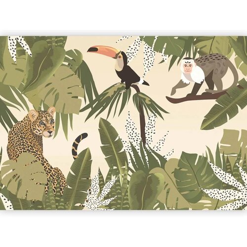  Foto tapeta - Leaves and Shapes - Jungle in Faded Colours With Animals 200x140 Premium Cene