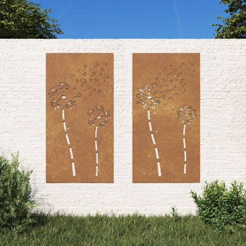 vidaXL Vrtni zidni ukrasi 2 kom 105x55 cm čelik COR-TEN cvjetni uzorak Cijene