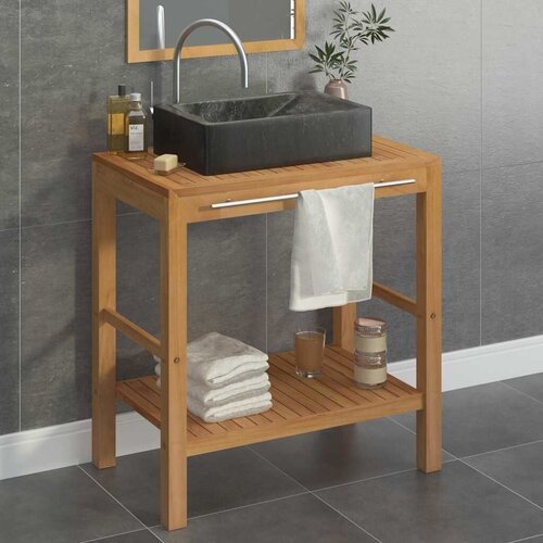  Kupaonski ormarić od tikovine s mramornim crnim Lavabo - Umivaonikom - Crna 74 x 45 x 75 cm 1 Cijene