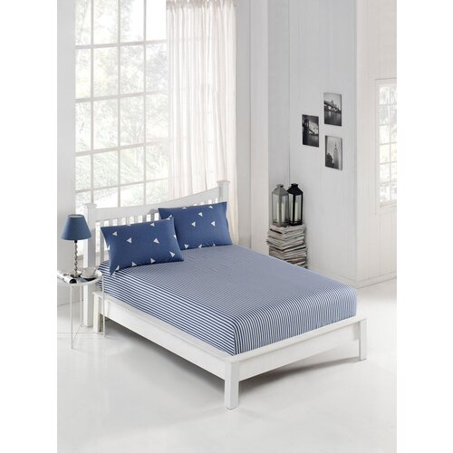 Aberto Design set čaršaf i 2 jastučenice Ucgen, 160x200+20 cm , Plavo-bela Cene