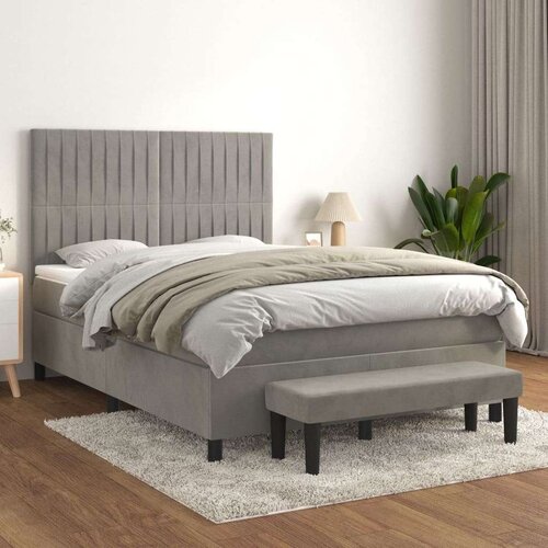  Box spring postelja z vzmetnico svetlo siva 140x200 cm žamet, (20901307) Cene