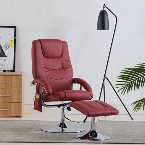 vidaXL masažni fotelj s stolčkom za noge vinsko rdeč iz umetnega usnja