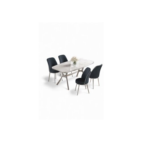 Hanah home Set trpezarijskog stola i stolica (5 delova) Lena White Marble Chrome Anthracite Cene