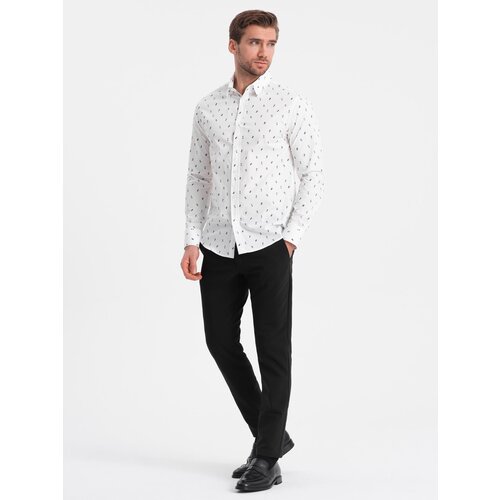 Ombre Men's SLIM FIT patterned cotton shirt - white Slike