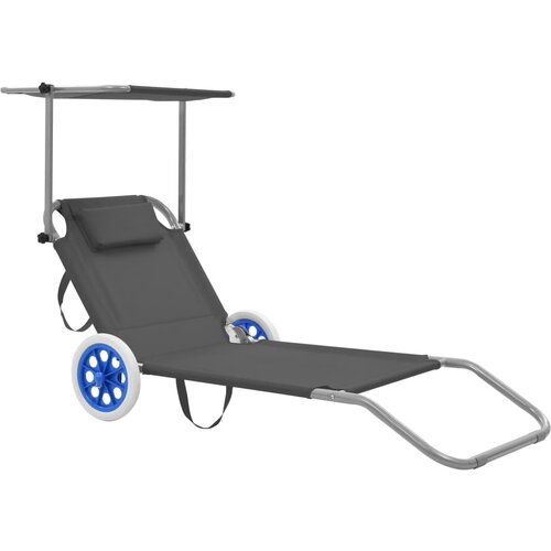 vidaXL Zložljiv ležalnik s streho in kolesi jeklo siv, (20662309) Cene
