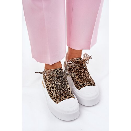 Boto Womens Sneakers On Massive Platform With Decorative Lacing Leopard Brown Zidora Cene