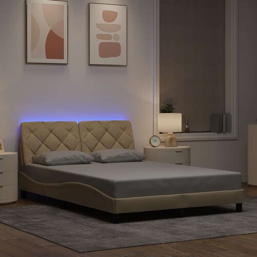  Okvir kreveta s LED-om bez madraca krem 140x190 cm Tkanina Cijene