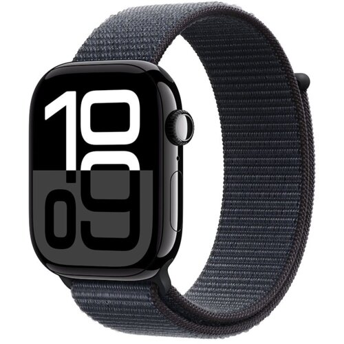Apple watch series 10 [gps 46mm case] smartwatch with jet black aluminium case with ink sport loop. fitness tracker, ecg app, always-on retina display, carbon neutral Cene
