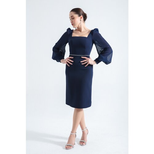 Lafaba women's navy blue midi evening dress Slike