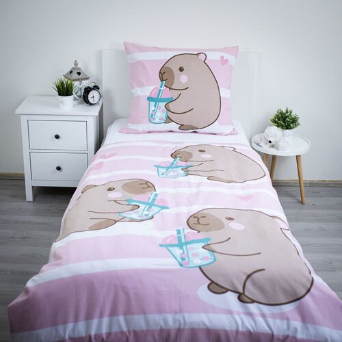 Jerry Fabrics Rožnata enojna bombažna otro&amp;scaron;ka posteljnina 140x200 cm Kapybara &amp;ndash; Slike
