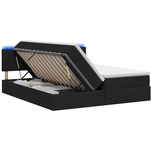  LED krevet za pohranu s madracem Crna 200 x 200 cm Tkanina - Crna 200 x 200 cm Dizajn linija Slike