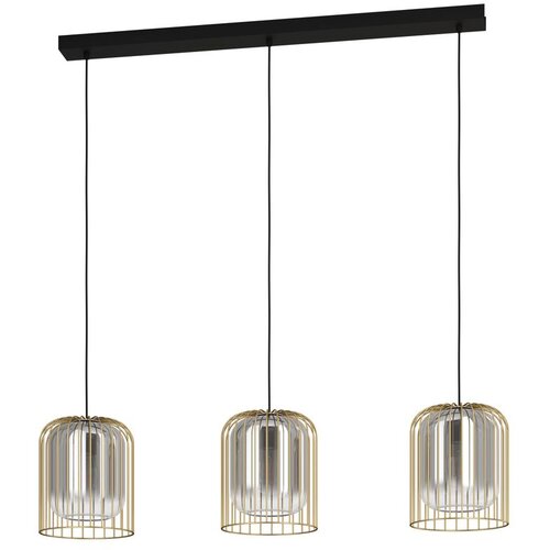 Eglo viseća lampa CAMINATA 3xE27 103 cm dimljeno staklo zlatni kavezi 39696 Slike
