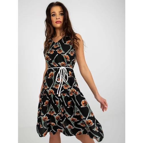Fashion Hunters Black linen floral dress with frills