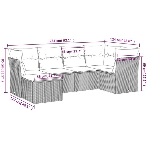 vidaXL 6-dijelni set vrtnih sofa s jastucima bež od poliratana Cijene