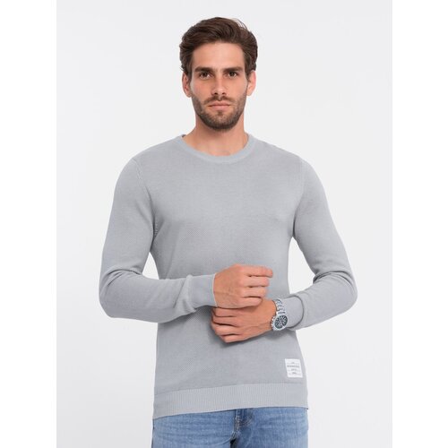 Ombre Men&amp;#039;s textured sweater with half round neckline - light grey Slike