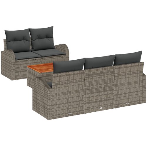 VidaXL 6-dijelni vrtni sofa set s jastučićima sivi poly ratan akacija, 2-sjedni vrtni sofa s skladi&amp;scaron;tem i jastučićima sivi poly ratan Slike