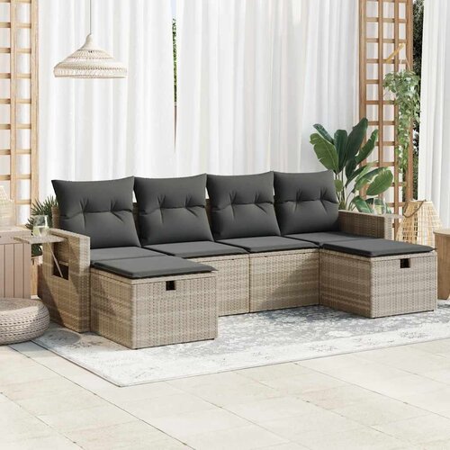 VidaXL 6-dijelni set vrtnih sofa od poliratana s jastucima svjetlosivi Slike