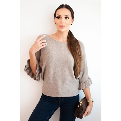Kesi Włoski Women&amp;#039;s sweater with decorative cuff fango Slike