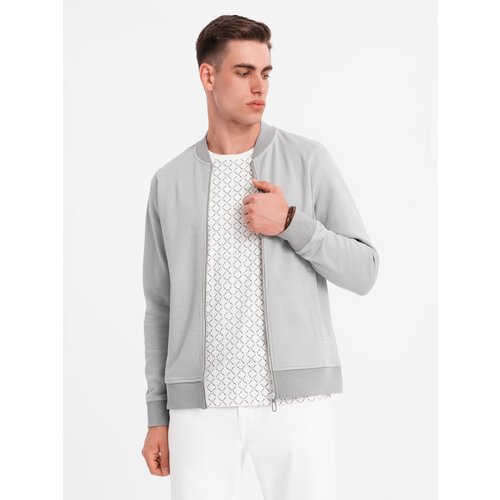 Ombre Men's pique knit bomber jacket - gray Cijene