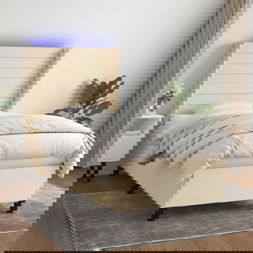The Living Store Box spring postelja z vzmetnico LED krem 90x190 cm blago - Box Spring Postelja, (21520795) Cene