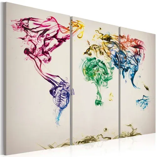  Slika - The World map - colored smoke trails - triptych 120x80