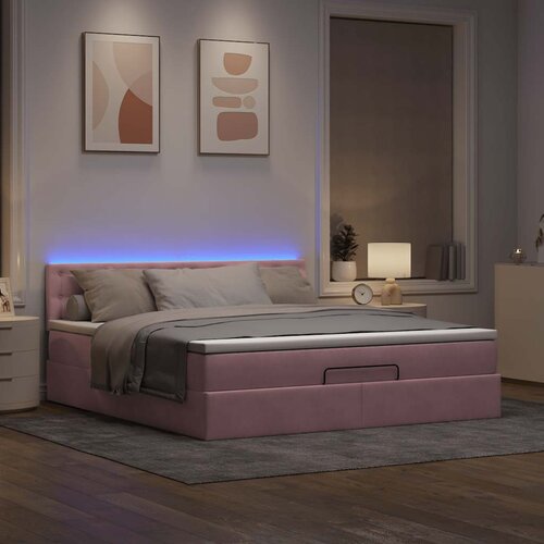 VidaXL Otomanski krevet s madracem&amp;amp;LED ružičasti 180x200 cm bar&amp;scaron;unasti Slike