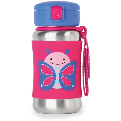 Skip Hop Zoo Straw Bottle steklenica za vodo iz nerjavnega jekla s slamico Butterfly 12 m+ 350 ml Cene