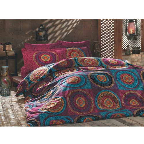 Posteljina Rožnata/turkizna bombažna posteljnina za zakonsko posteljo 200x200 cm Gipsy –