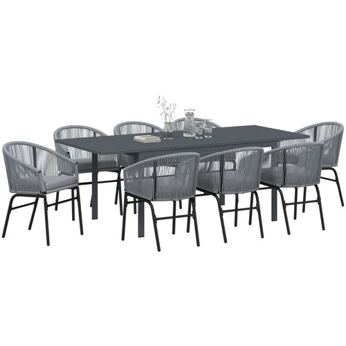  Vrtni set za objed 9 kom. Siva poliratan 211,5 x 90 x 74 cm Slike