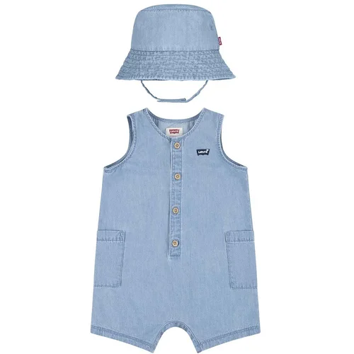 Levi's Otroški bombažni romper LVB DENIM ROMPER & BUCKET HAT