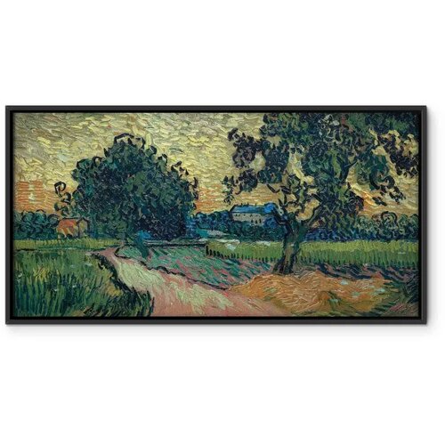  Slika - Vincent Van Gogh &amp;ndash; Landscape with the Chateau of Auvers at Sunset 60x30 U crnom drvenom okviru Slike